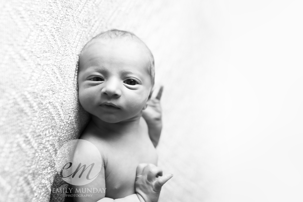 blue baby photo studio session plymouth newborn photos open eyes layers colours photography photographer emily monday munday one studio PL4 black and white awake baby