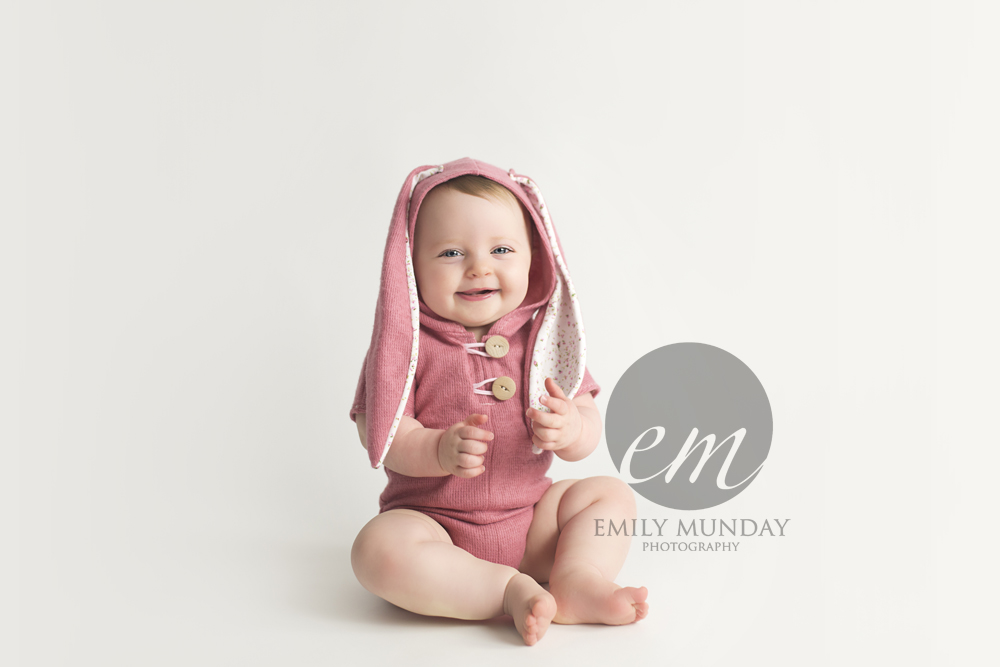 little sitter studio session plymouth devon baby newborn photographer emily munday photography pink bunny giggles