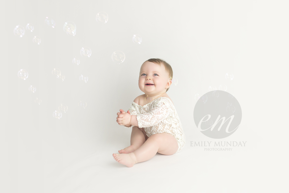 little sitter studio session plymouth devon baby newborn photographer emily munday photography pink bunny bubbles white lace