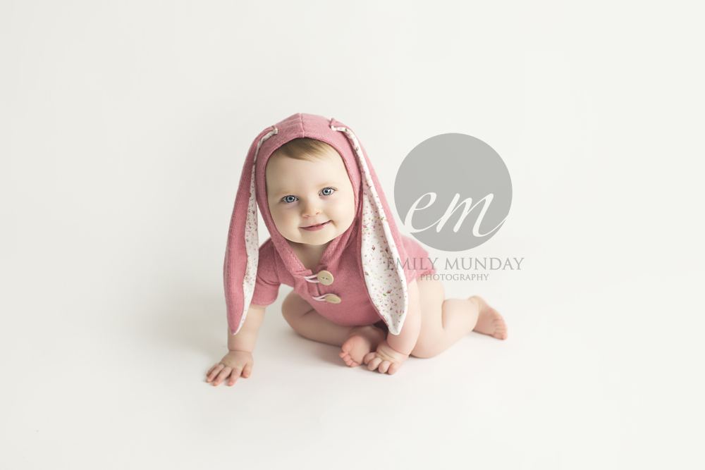 little sitter studio session plymouth devon baby newborn photographer emily munday photography pink bunny 