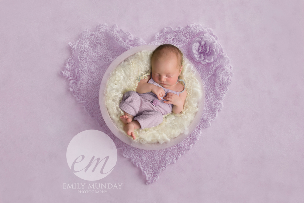 disney theme baby newborn photo studio session Plymouth Devon love heart purple comfy fluff emily munday monday